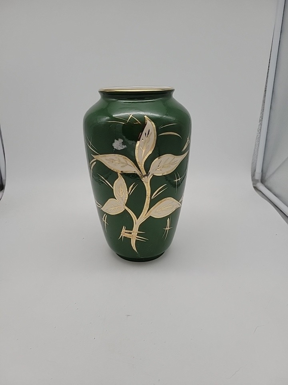 Vtg MCM Bay Keramik West Germany Vase Olive Avocado Green Gold Mid Century 10"